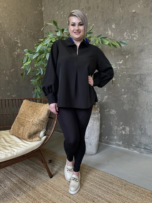 JESI BLÚZ - MAT FASHION PLUS SIZE FEKETE, FÉLALKAMI BLÚZ