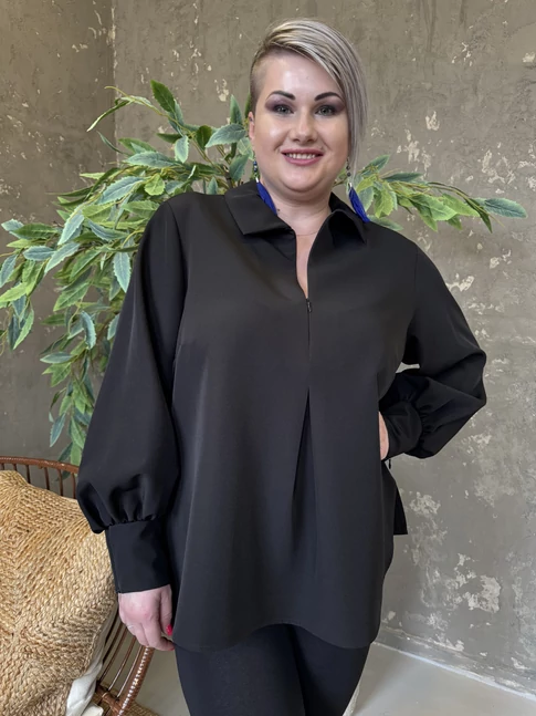 JESI BLÚZ - MAT FASHION PLUS SIZE FEKETE, FÉLALKAMI BLÚZ