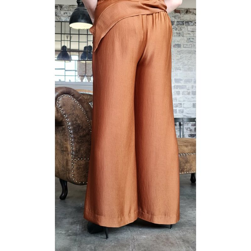 Antea nadrág - barna molett szatén trapéz nadrág